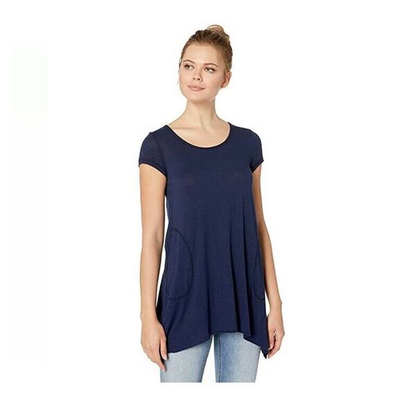 Mododoc Featherweight Slub Jersey Short Sleeve Scoop Neck Tunic Navy Size M - Picture 1 of 1